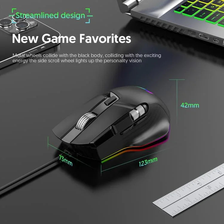 MKESPN X13 RGB kabelgebundene Gaming-Maus, volle Geschwindigkeit, 12400 DPI, 10 Tasten, Doppel-Scrollrad, Swing-Makro programmierbare Maus, X13