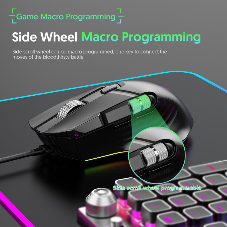 MKESPN X13 RGB kabelgebundene Gaming-Maus, volle Geschwindigkeit, 12400 DPI, 10 Tasten, Doppel-Scrollrad, Swing-Makro programmierbare Maus, X13