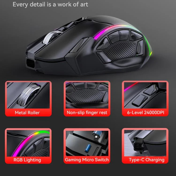 MKESPN W605 Triple-Mode 24000 DPI 12-Tasten kabellose Gaming-Maus Makro-Anpassung, W605