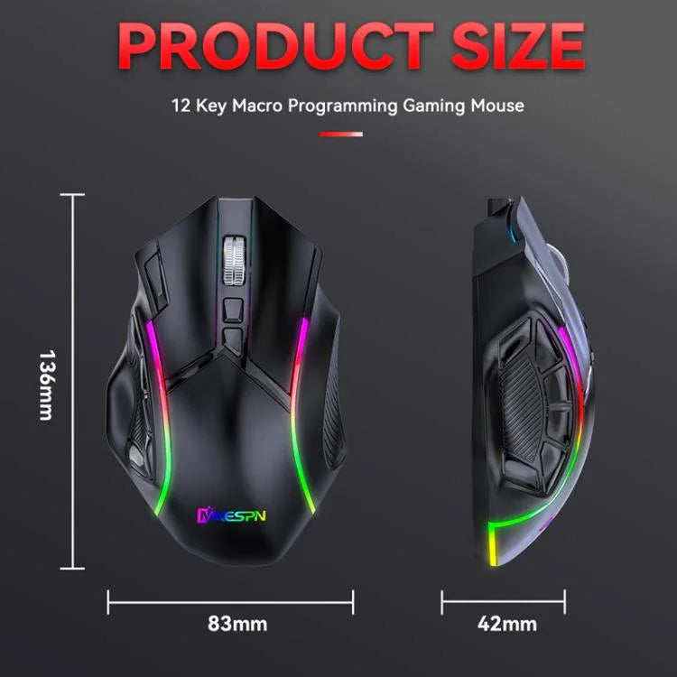 MKESPN W605 Triple-Mode 24000 DPI 12-Tasten kabellose Gaming-Maus Makro-Anpassung, W605