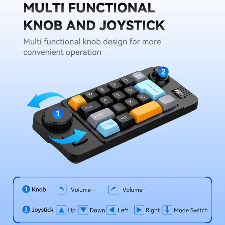MKESPN  19-Key USB-C Wired Gaming Keyboard Macro Programmable Hot-Swappable Design with Control Knob & Joystick Scroll Wheel, K811  Black