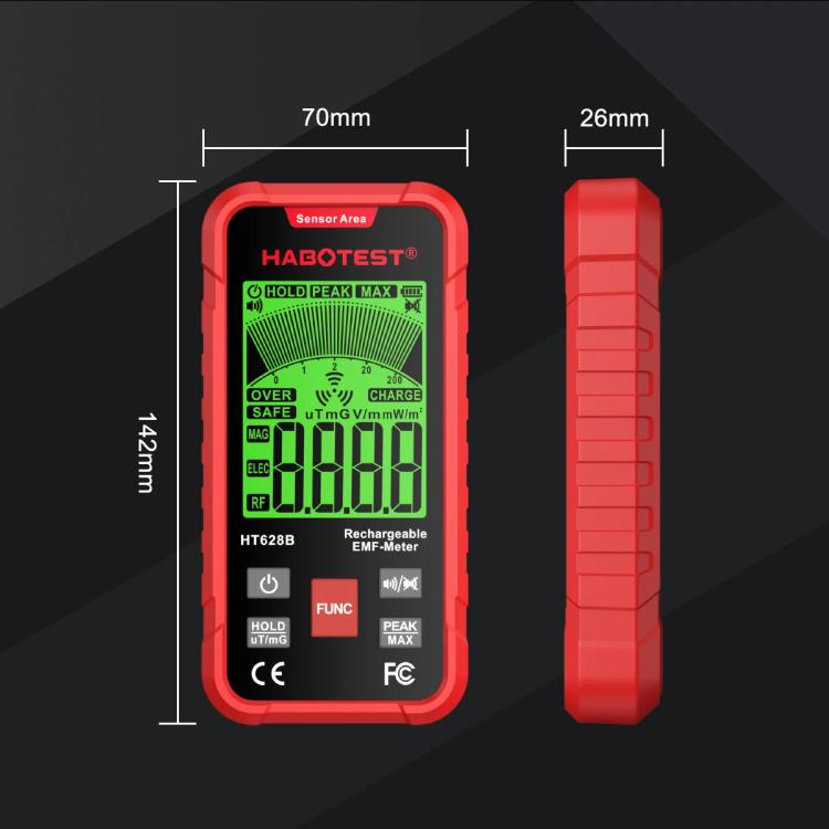 HABOTEST HT628B Multi-Feld EMF-Messgerät Wiederaufladbarer elektromagnetischer Strahlungstester, HT628B