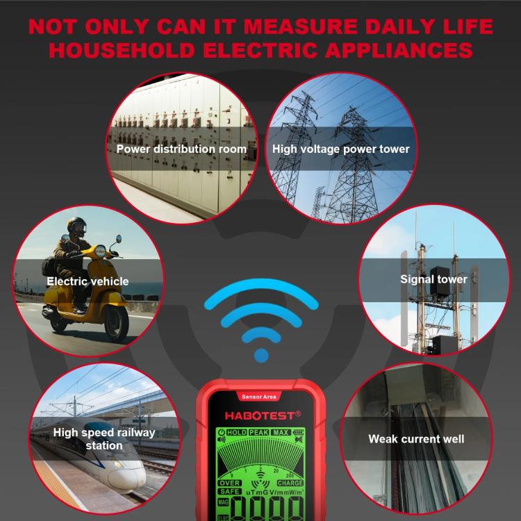 HABOTEST HT628B Multi-Feld EMF-Messgerät Wiederaufladbarer elektromagnetischer Strahlungstester, HT628B