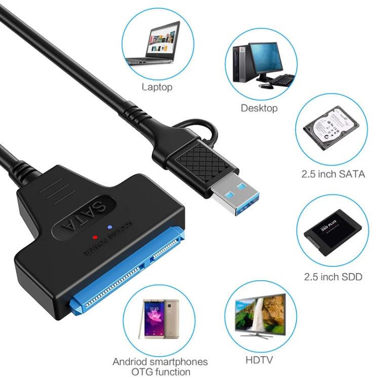 USB 3.0/USB-C zu SATA 22-Pin Adapterkabel für 2,5-Zoll Laptop HDD/SSD, 25cm