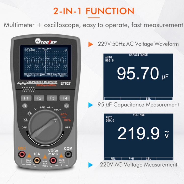 Oszilloskop Multimeter 200Msps Abtastrate 40MHz Oszilloskop + Multimeter 2 in 1, ET827