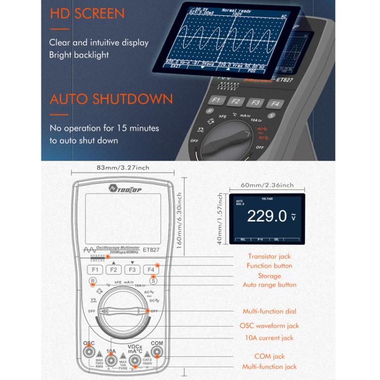 Oszilloskop Multimeter 200Msps Abtastrate 40MHz Oszilloskop + Multimeter 2 in 1, ET827