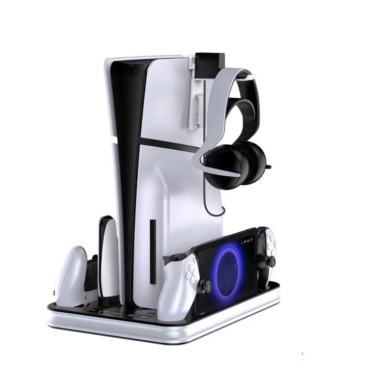 JYS Ladestation mit Display für PS5/PS5 Slim/PS Portal Dual-Controller-Dock mit Kühlgebläse und Kopfhörerhaken