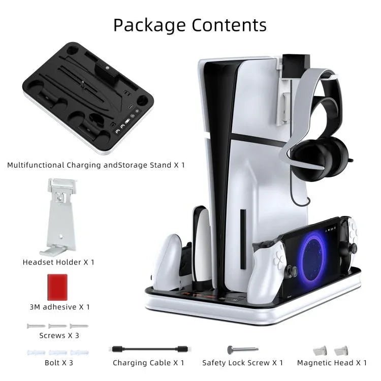 JYS Ladestation mit Display für PS5/PS5 Slim/PS Portal Dual-Controller-Dock mit Kühlgebläse und Kopfhörerhaken