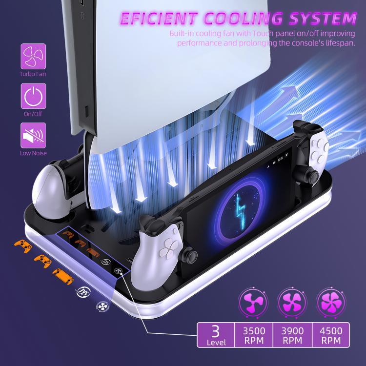 JYS Ladestation mit Display für PS5/PS5 Slim/PS Portal Dual-Controller-Dock mit Kühlgebläse und Kopfhörerhaken