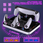 JYS Ladestation mit Display für PS5/PS5 Slim/PS Portal Dual-Controller-Dock mit Kühlgebläse und Kopfhörerhaken