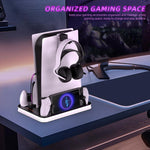 JYS Ladestation mit Display für PS5/PS5 Slim/PS Portal Dual-Controller-Dock mit Kühlgebläse und Kopfhörerhaken