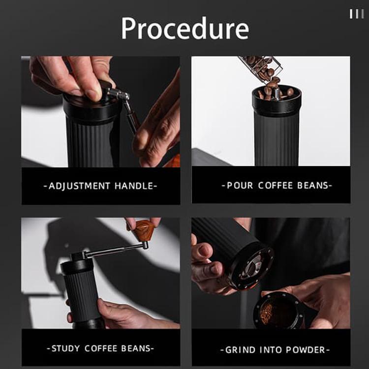 Seven Stars Manuelle Kaffeemühle CNC Edelstahl Kegelmahlwerk Faltbare Handkurbel Mühle für Kaffeebohnen