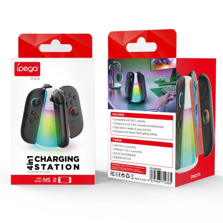 Für Nintendo Switch 2 Joy-Con Controller ipega 4-in-1 Ladestation Quad-Ladegerät-Station mit RGB-Licht