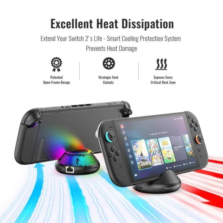 Für Nintendo Switch 2 JYS 4K 60Hz TV-Dock 5-in-1 HUB mit Gigabit-Ethernet-Anschluss und RGB-Umgebungsbeleuchtung, JYS