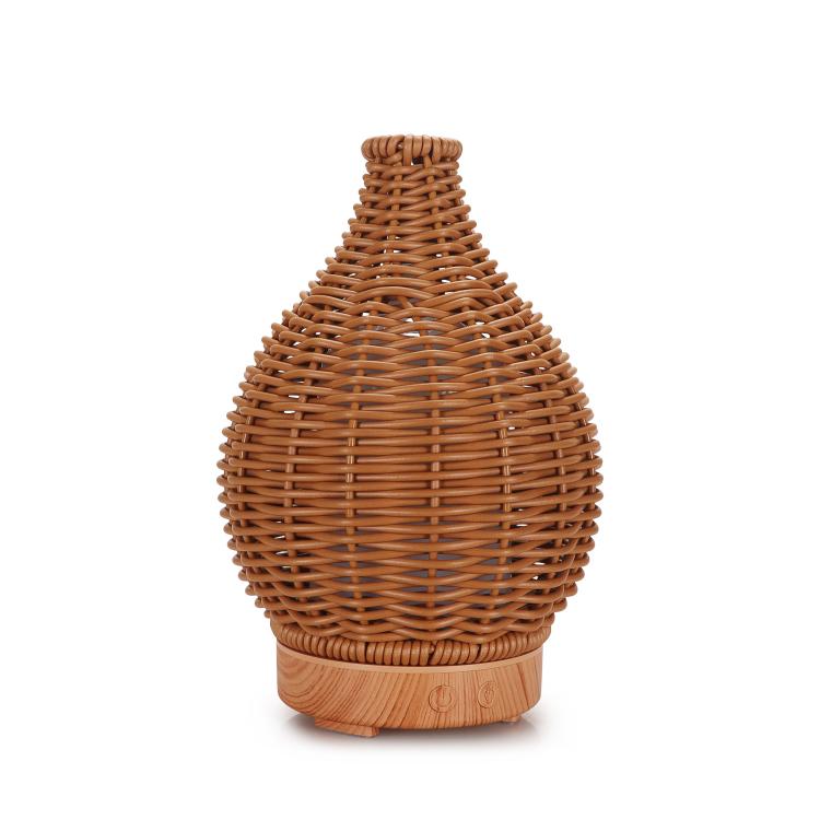 100ML Hohle Rattan Ultraschall-Luftbefeuchter & Aromatherapie-Diffusor mit 7-Farben LED-Lichtern, 5V USB, 24V EU-Stecker