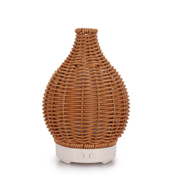 100ML Hohle Rattan Ultraschall-Luftbefeuchter & Aromatherapie-Diffusor mit 7-Farben LED-Lichtern, 5V USB, 24V EU-Stecker