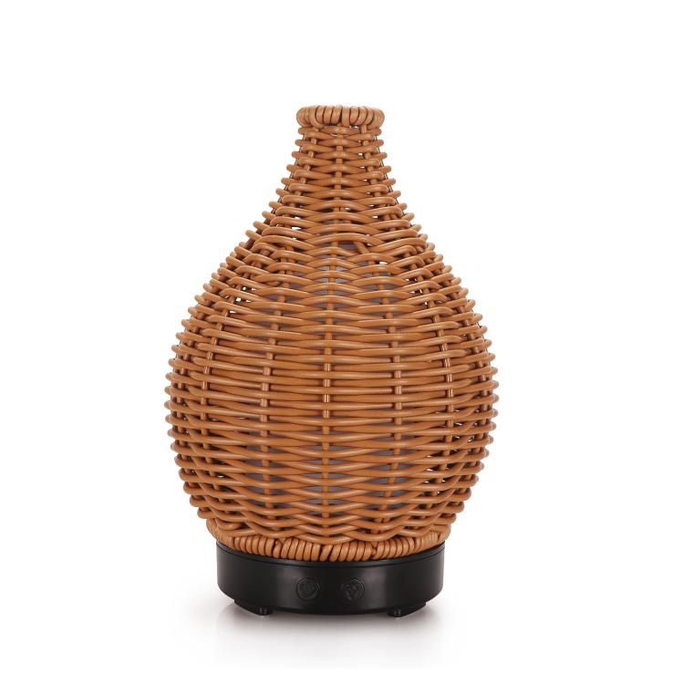 100ML Hohle Rattan Ultraschall-Luftbefeuchter & Aromatherapie-Diffusor mit 7-Farben LED-Lichtern, 5V USB, 24V EU-Stecker