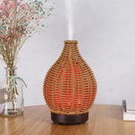 100ML Hohle Rattan Ultraschall-Luftbefeuchter & Aromatherapie-Diffusor mit 7-Farben LED-Lichtern, 5V USB, 24V EU-Stecker