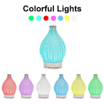 100ML Hohle Rattan Ultraschall-Luftbefeuchter & Aromatherapie-Diffusor mit 7-Farben LED-Lichtern, 5V USB, 24V EU-Stecker