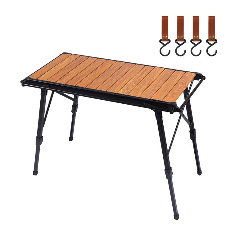 CLS Outdoor Aluminium Eierrolltisch Klappbarer Campingtisch, 8245 6 Platten, 9545 Zusammengeklappt 7 Platten, 8744 Schwarz, 8744 Holzmaserung, 8744 Schwarz+4 PU-Haken, 8744 Holzmaserung+4 PU-Haken