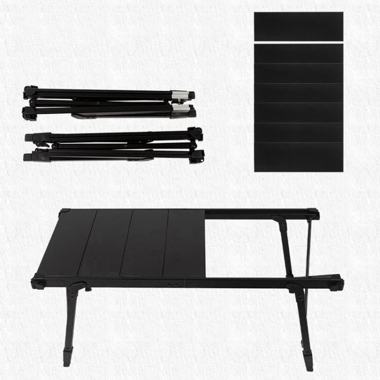 CLS Outdoor Aluminium Eierrolltisch Klappbarer Campingtisch, 8245 6 Platten, 9545 Zusammengeklappt 7 Platten, 8744 Schwarz, 8744 Holzmaserung, 8744 Schwarz+4 PU-Haken, 8744 Holzmaserung+4 PU-Haken