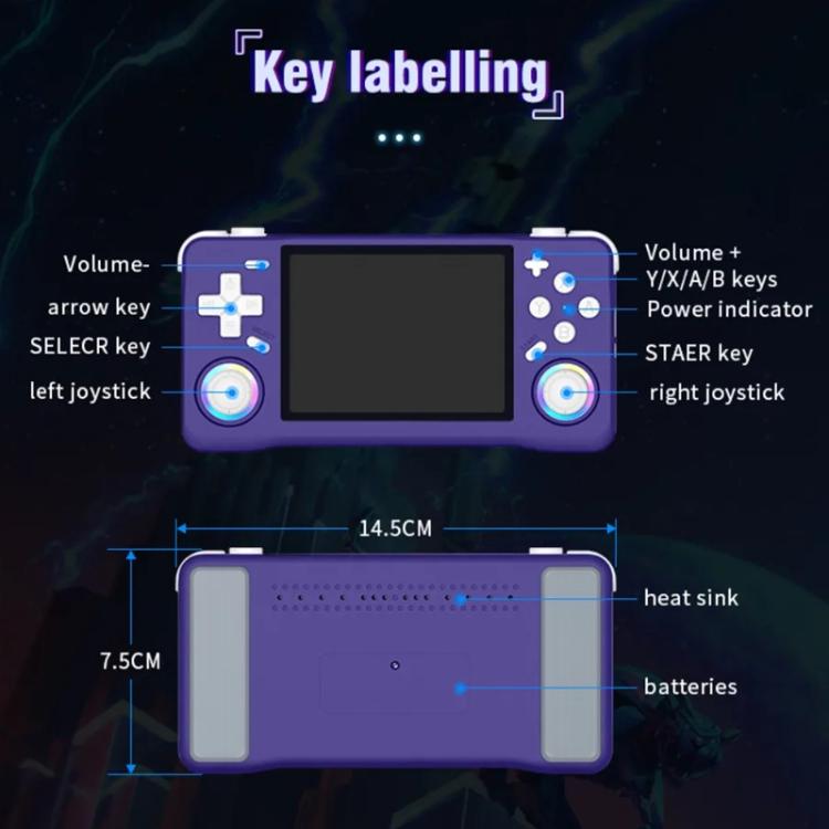 XF35H 3,5-Zoll-Retro-Handheld-Spielkonsole mit Linux-System und RGB-Licht, Taschen-Videospiel-Player, 64G, 128G