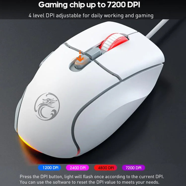 iMICE G800 Kabelgebundene Gaming-Maus mit 7 Tasten, 7200DPI, leise, mit LED-Beleuchtung