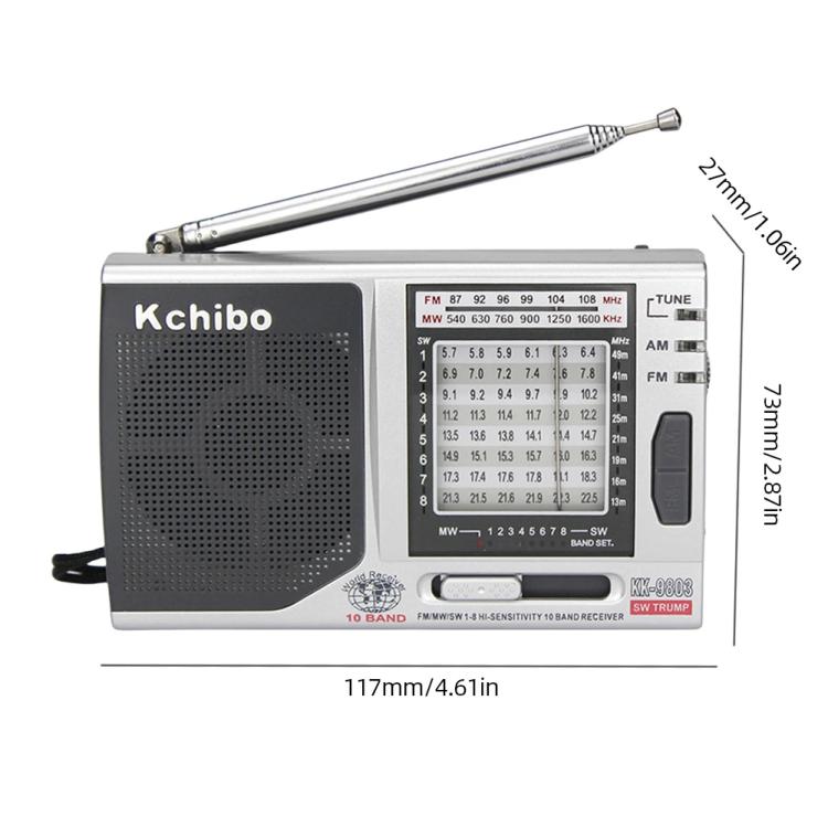 Kchibo 10-Band AM/FM/SW Tragbares Radio mit High-Fidelity Lautsprecher Kompakter Mini Mehrband-Empfänger, KK-9803