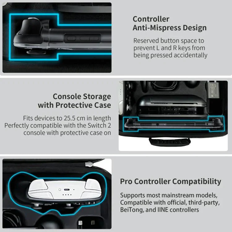 Für Nintendo Switch 2 JYS All-in-One Aufbewahrungs- und Transporttasche mit Schultergurt Passend für Dock/Konsole/Pro Controller/Kamera/Griff/Ladegerät, JYS-NS2323