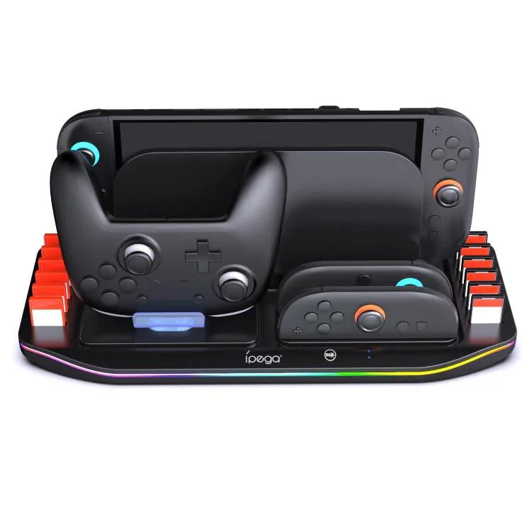 ipega Ladestation für Nintendo Switch 2 Joy-Con & Pro Controller mit RGB-Beleuchtung Spielkartenhalter, PG-SW2048