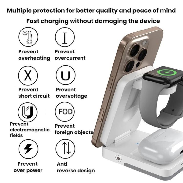 G12 Magnetisches 3-in-1 Vertikales Kabelloses Ladegerät für Apple iPhones / AirPods / Apple Watches