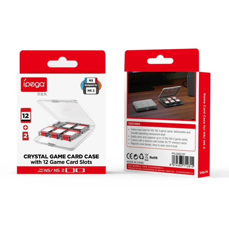 ipega Crystal Game Card Case für Nintendo Switch 2/Switch mit 12 Spielkartenfächern und sicherem Verschluss, PG-SW2107