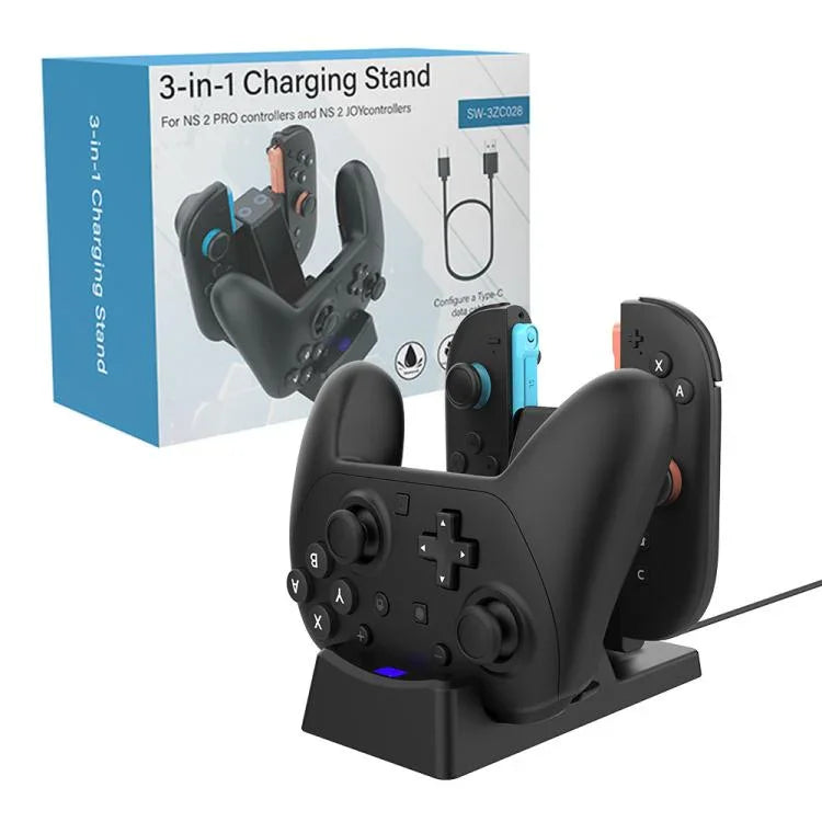 Für Nintendo Switch 2 Joy-Con & Pro Controller 3-in-1-Ladestation Aufbewahrungshalter mit LED-Anzeigen, SW-3ZC028