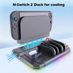 Für Nintendo Switch 2 Multifunktionale Kühl-Ladestation mit RGB-Beleuchtung & Kartensteckplätzen, SW2139