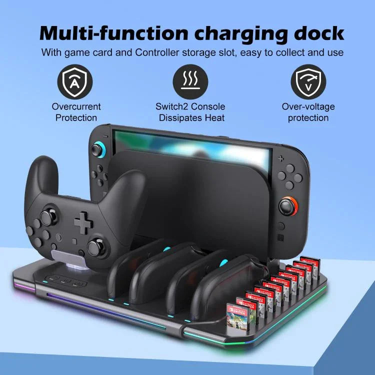 Für Nintendo Switch 2 Multifunktionale Kühl-Ladestation mit RGB-Beleuchtung & Kartensteckplätzen, SW2139
