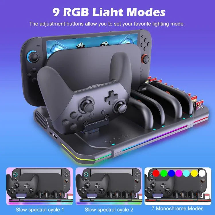 Für Nintendo Switch 2 Multifunktionale Kühl-Ladestation mit RGB-Beleuchtung & Kartensteckplätzen, SW2139