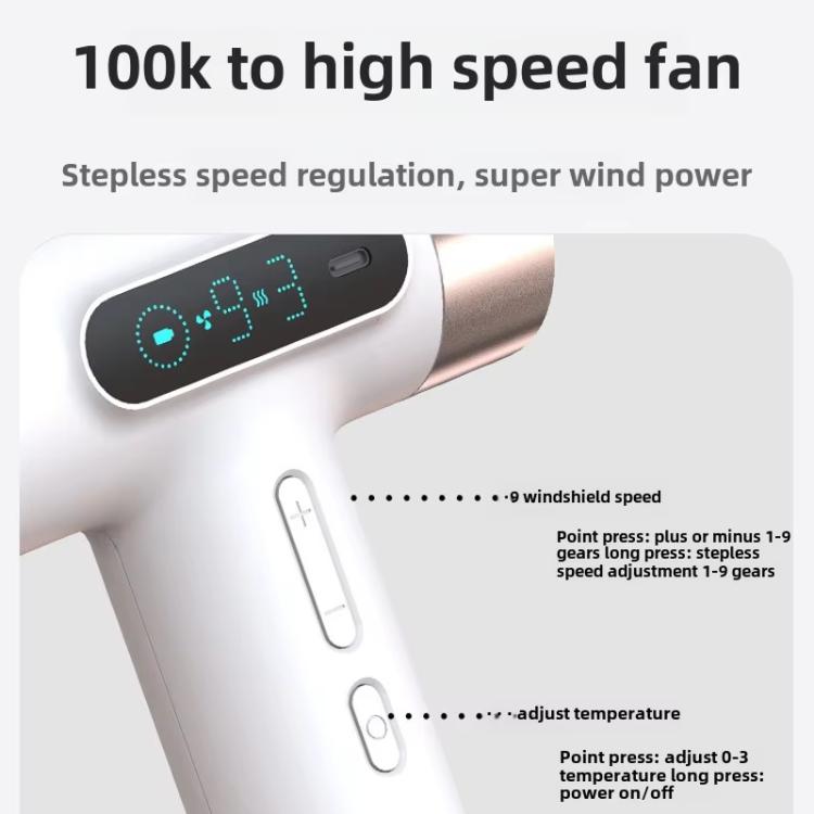 Kabelloser Hochgeschwindigkeits-Haartrockner 100.000 U/min Motor, USB-C Schnellladung & 15600mAh Eingebauter Akku