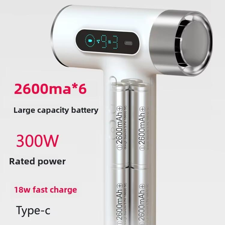 Kabelloser Hochgeschwindigkeits-Haartrockner 100.000 U/min Motor, USB-C Schnellladung & 15600mAh Eingebauter Akku