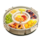 360-Degree Rotating 6-Compartment Snack Tray with Handle & Airtight Lid – Round Portable Food Storage Container for Fruits, Nuts, Candy, 6-Compartment