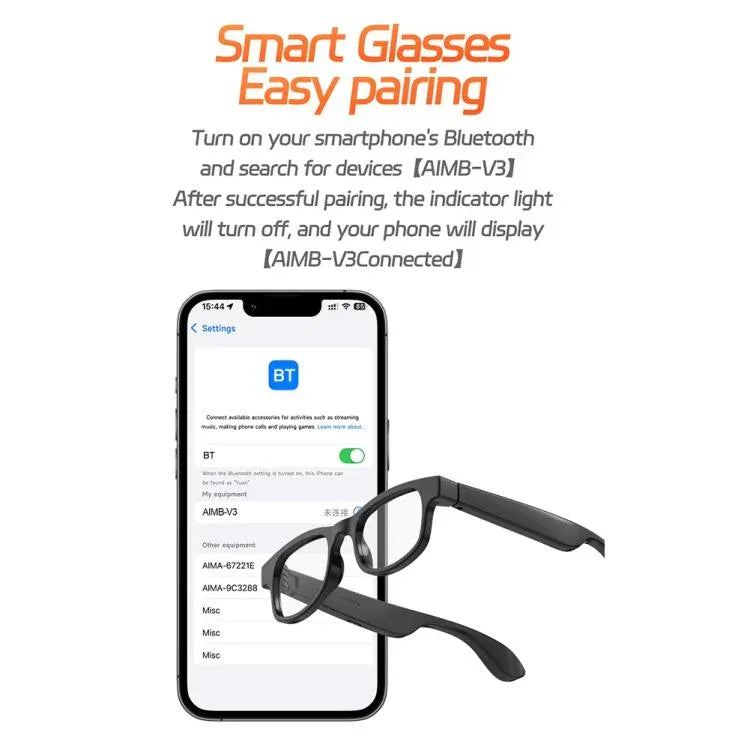 AIMB-V3 Smartbrille mit austauschbaren Sonnenbrillen- und Blaulichtfiltergläsern, AIMB-V3