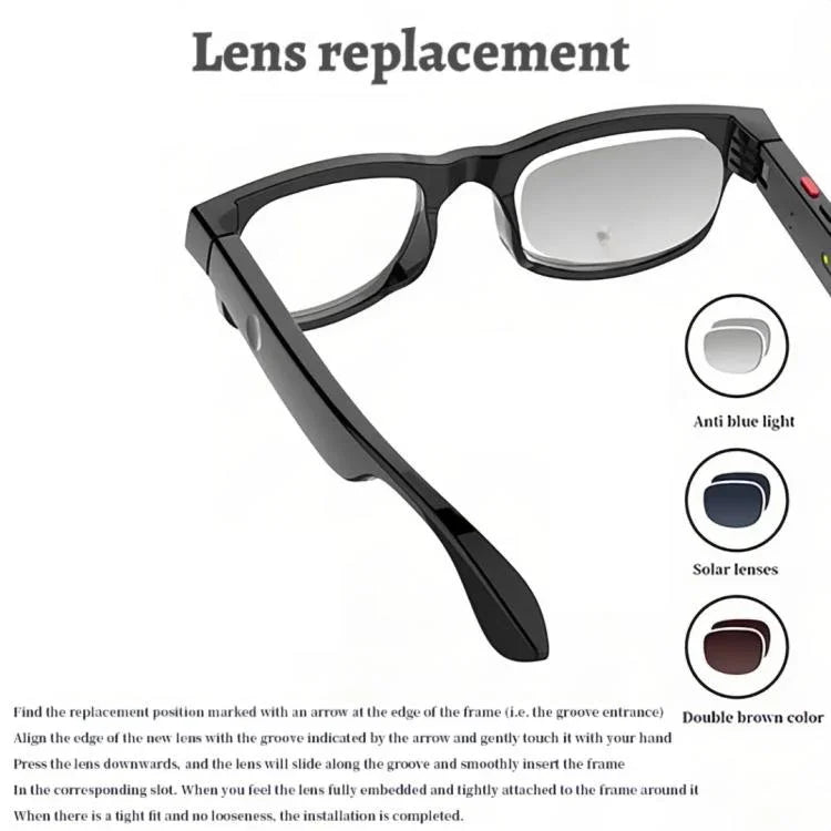 AIMB-G1 Smartbrille mit 5-MP-Kamera und KI-Echtzeitübersetzung, 1080p-Videostabilisierung, 3-Linsen-Set, AIMB-G1