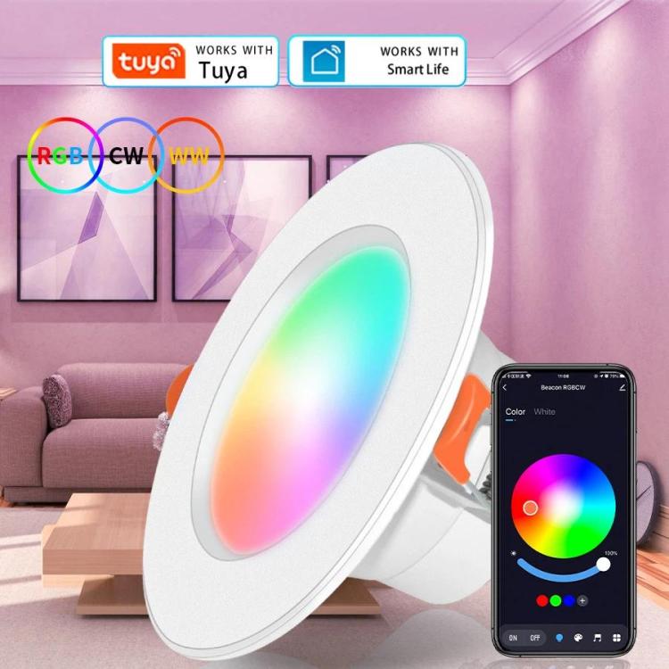 Kompatibel mit Tuya WIFI & Bluetooth Einbauleuchte RGB+CW+WW Dimmbares LED Downlight, 5W 2,5 Zoll, 7W 3,5 Zoll, 10W 4 Zoll, 15W 6 Zoll