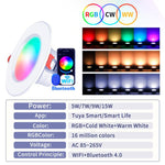 Kompatibel mit Tuya WIFI & Bluetooth Einbauleuchte RGB+CW+WW Dimmbares LED Downlight, 5W 2,5 Zoll, 7W 3,5 Zoll, 10W 4 Zoll, 15W 6 Zoll