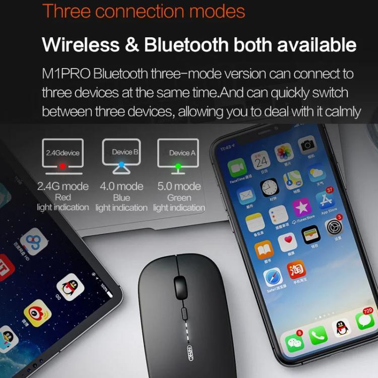 Inphic M1 PRO Kabellose Bluetooth Tri-Mode Wiederaufladbare Leise Maus mit Batteriestandsanzeige