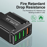 5.1A QC3.0 Schnellladefähiges 4-Port-USB-Handyladegerät, EU-Stecker, US-Stecker, UK-Stecker