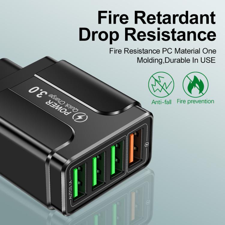 5.1A QC3.0 Schnellladefähiges 4-Port-USB-Handyladegerät, EU-Stecker, US-Stecker, UK-Stecker