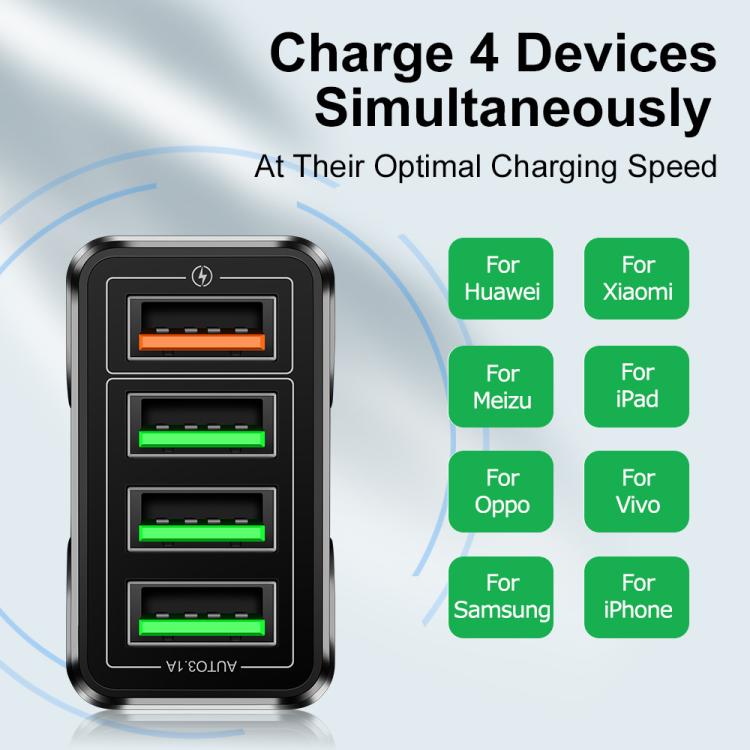 5.1A QC3.0 Schnellladefähiges 4-Port-USB-Handyladegerät, EU-Stecker, US-Stecker, UK-Stecker