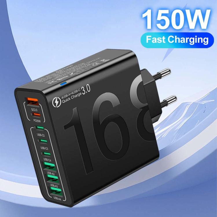 150W 4USB+4Type-C 8-Port QC3.0 Schnelllade-Handyladegerät, EU-Stecker (Schwarz), EU-Stecker (Weiß), EU-Stecker (Gelb), US-Stecker (Schwarz), US-Stecker (Weiß), US-Stecker (Gelb), UK-Stecker (Schwarz), UK-Stecker (Weiß), UK-Stecker (Gelb)