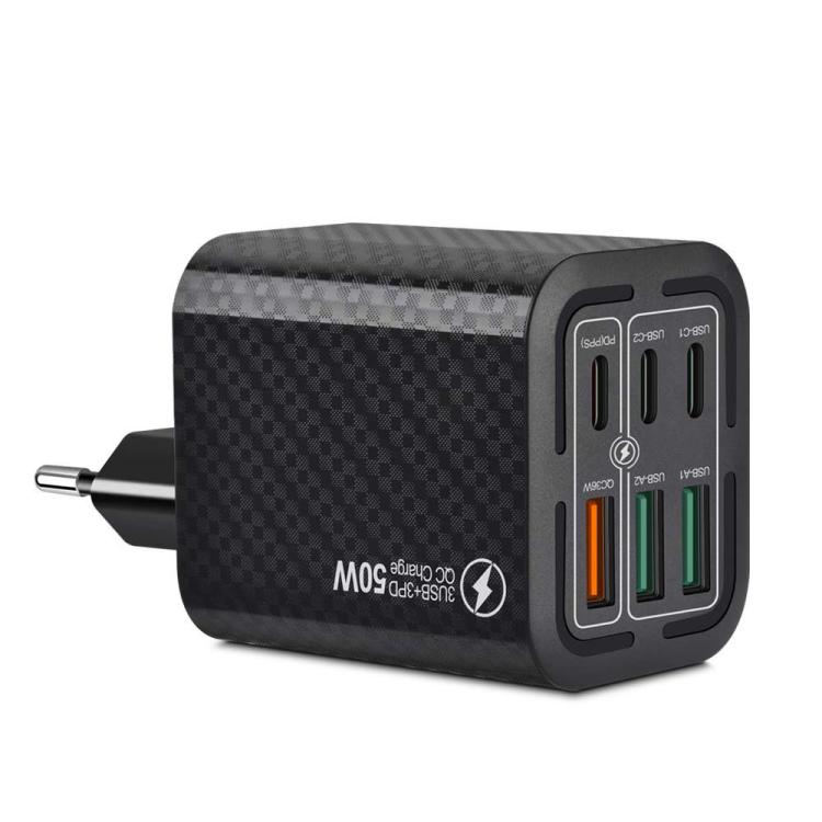 50W 3USB+3Type-C 6-Port Schnelllade-Handy-Ladegerät, EU-Stecker (Schwarz), EU-Stecker (Weiß), EU-Stecker (Gelb), US-Stecker (Schwarz), US-Stecker (Weiß), US-Stecker (Gelb), UK-Stecker (Schwarz), UK-Stecker (Weiß), UK-Stecker (Gelb)