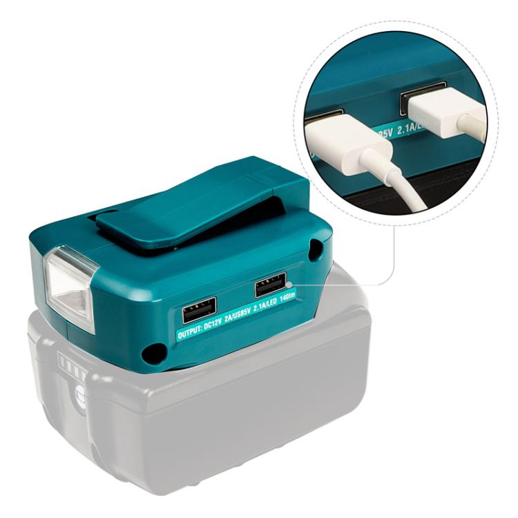 Für Makita 14,4V/18V Lithium-Akku Adapter mit LED-Beleuchtung, Dual USB + DC